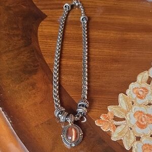 Elegant Silver Necklace with Brown Stone